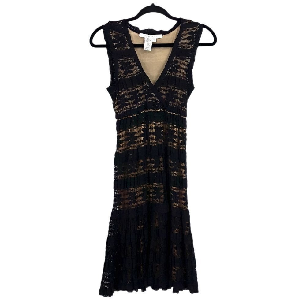 Studio M Witchy Gothic Grunge Black Lace Stretch Midi Fit & Flare Dress Sz M